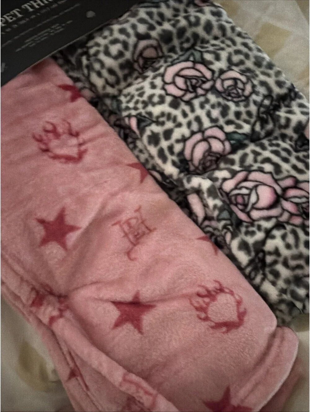 Ed Hardy 2pc Pet Throw Set Leopard Print & Pink Burning Heart 27x44 NWT